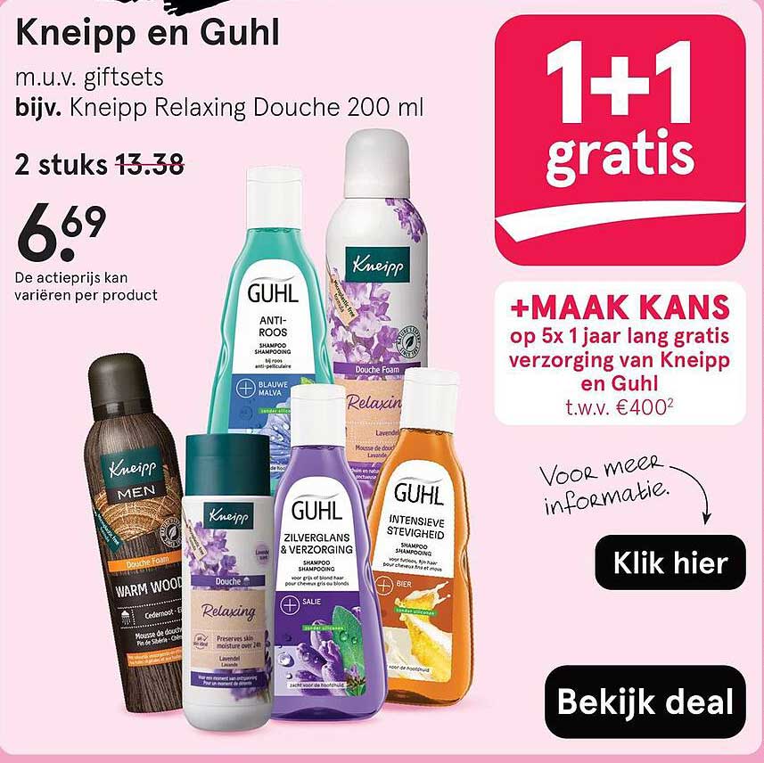 Kneipp en Guhl m.u.v. giftsets bijv. Kneipp Relaxing Douche 200 ml