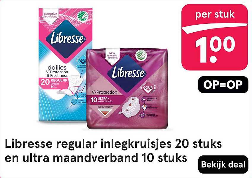 Libresse regular inlegkruisjes 20 stuks en ultra maandverband 10 stuks