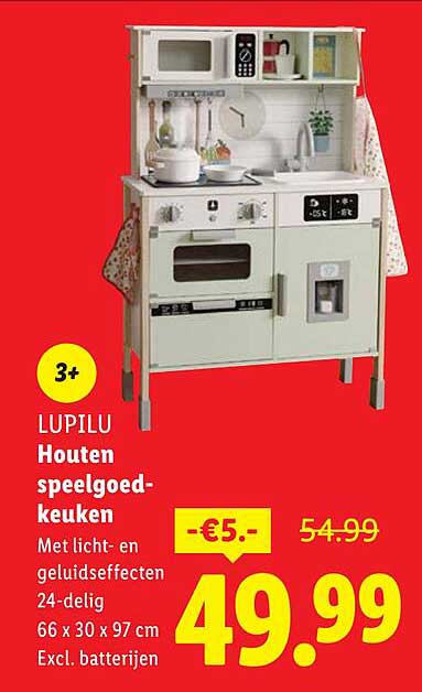 LUPILU Houten speelgoedkeuken met licht- en geluidseffecten 24-delig
