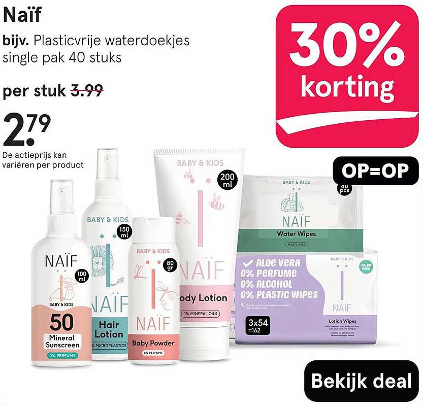Naïf Plasticvrije Waterdoekjes single pak 40 stuks