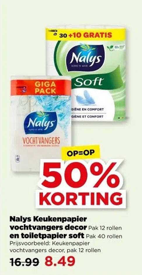 Nalys Keukenpapier vochtvangers decor Pak 12 rollen en toiletpapier soft Pak 40 rollen