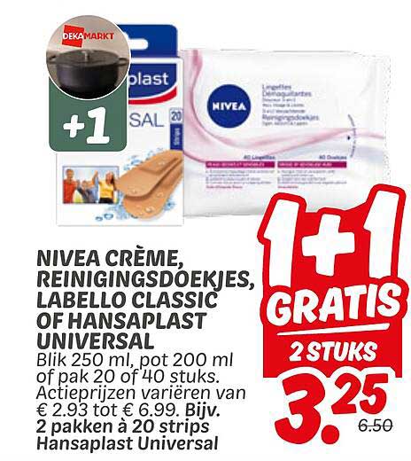 NIVEA CRÈME, REINIGINGSDOEKJES, LABELLO CLASSIC OF HANSAPLAST UNIVERSAL