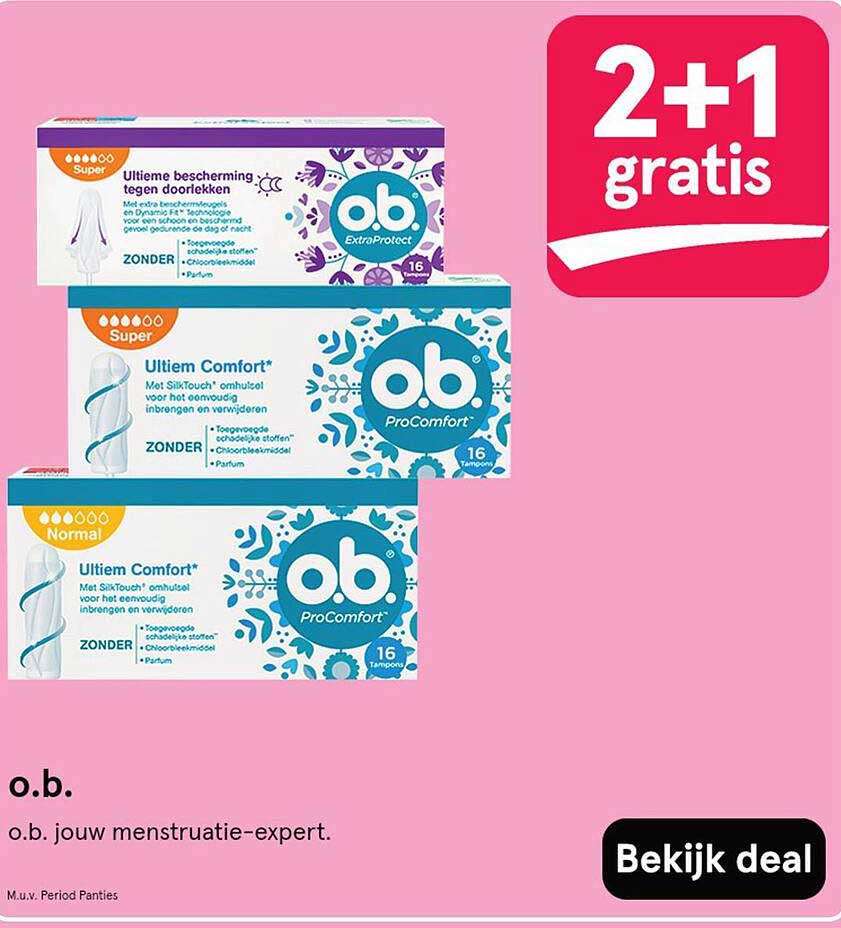 o.b. 2+1 gratis op tamponverpakkingen