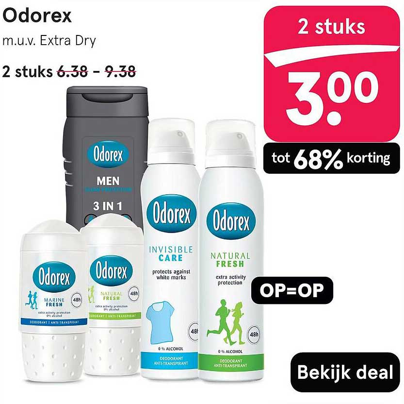 Odorex m.u.v. Extra Dry, 2 stuks voor €3,00