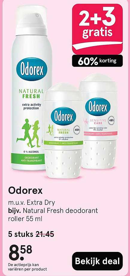 Odorex m.u.v. Extra Dry bijv. Natural Fresh deodorant roller 55 ml