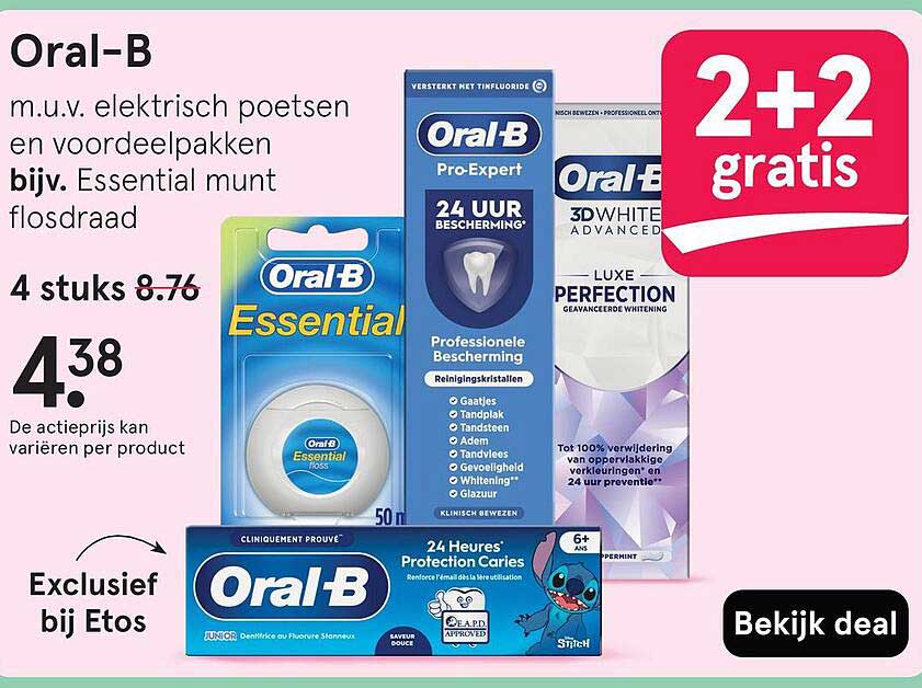 Oral-B m.u.v. elektrisch poetsen en voordeelpakken bijv. Essential munt flosdraad 4 stuks 8.76