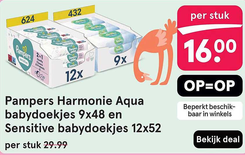 Pampers Harmonie Aqua babydoekjes 9x48 en Sensitive babydoekjes 12x52
