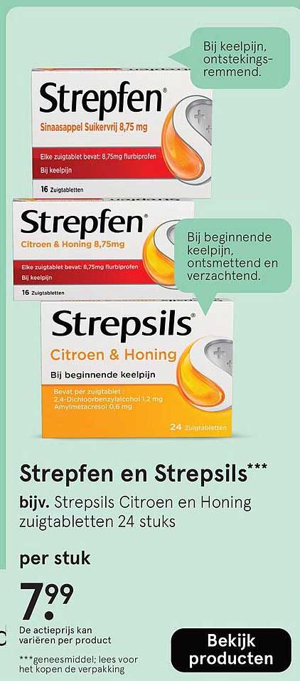 Strepfen en Strepsils*** bijv. Strepsils Citroen en Honing zuigtabletten 24 stuks