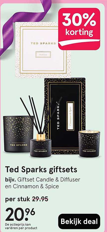 Ted Sparks giftsets bijv. Giftset Candle & Diffuser en Cinnamon & Spice