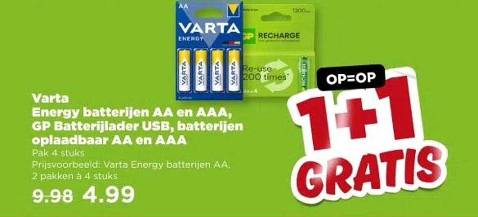 Varta Energy batterijen AA en AAA, GP Batterijlader USB, batterijen oplaadbaar AA en AAA
