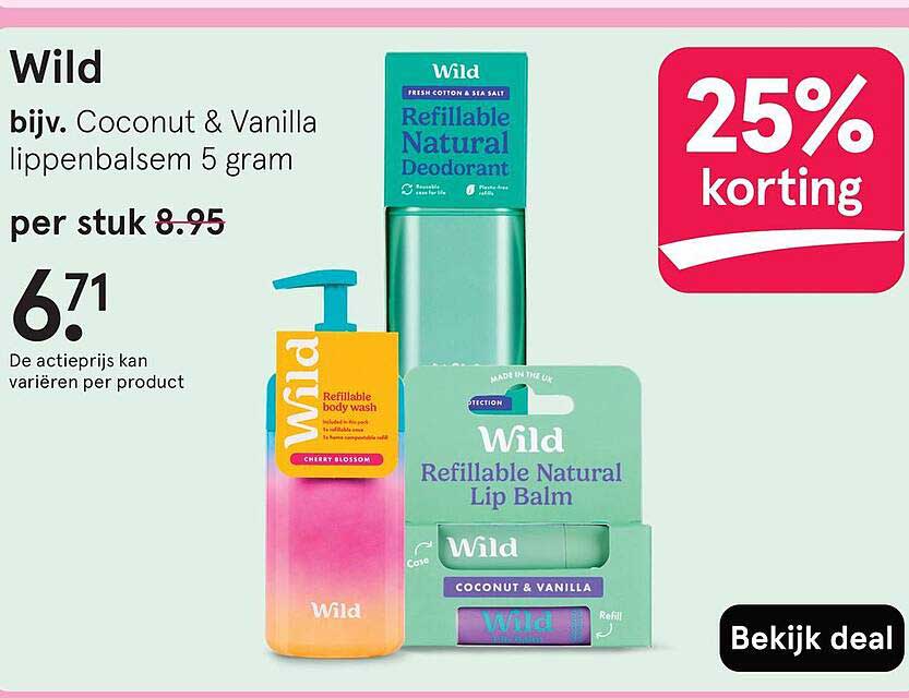 Wild bijv. Coconut & Vanilla lippenbalsem 5 gram