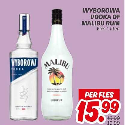 WYBOROWA VODKA OF MALIBU RUM FLES 1 LITER