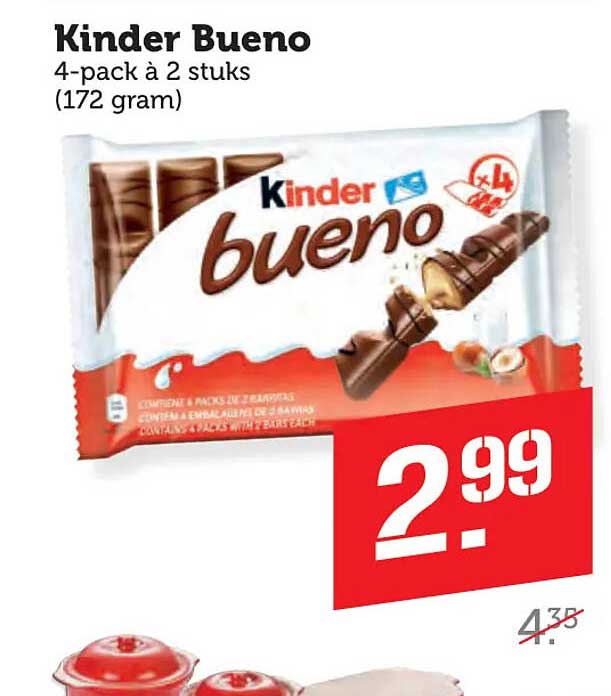 Kinder Bueno
4-pack à 2 stuks
(172 gram)
