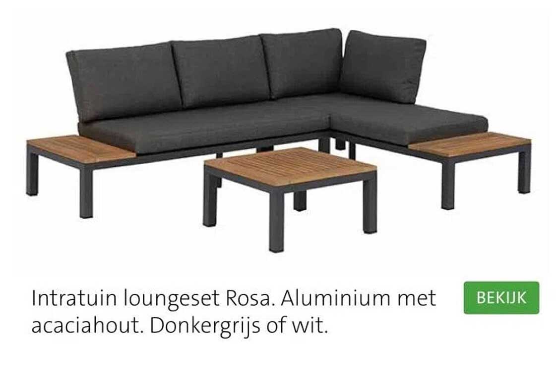 Intratuin loungeset Rosa. Aluminium met acaciahout. Donkergrijs of wit.