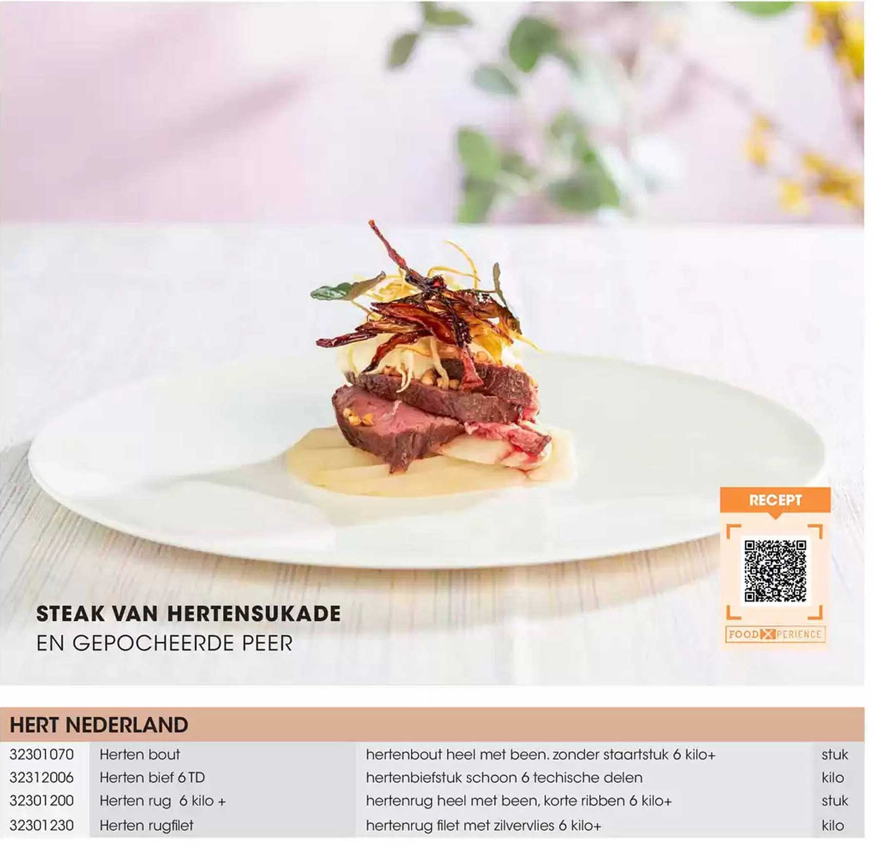 STEAK VAN HERTENSUKADE EN GEPOCHEERDE PEER