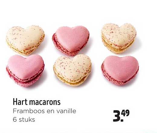 Hart macaron Framboos en vanille 6 stuks