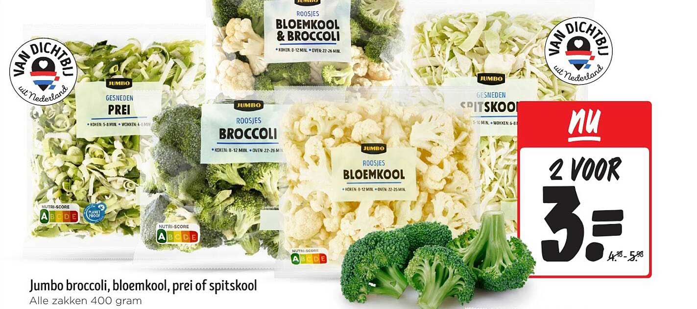 Jumbo broccoli, bloemkool, prei of spitskool - 2 voor €3