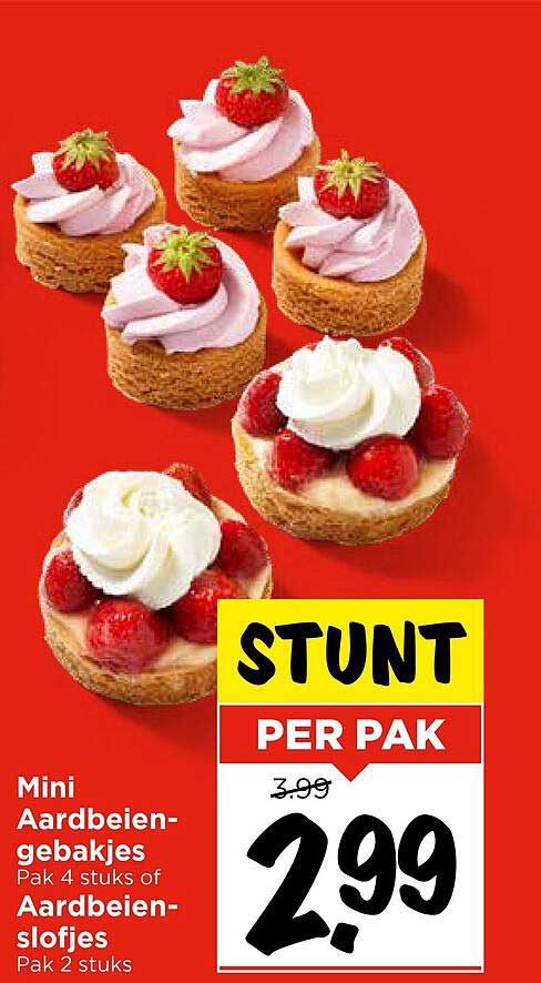 Mini Aardbeiengebakjes Pak 4 stuks of Aardbeien-slofjes Pak 2 stuks