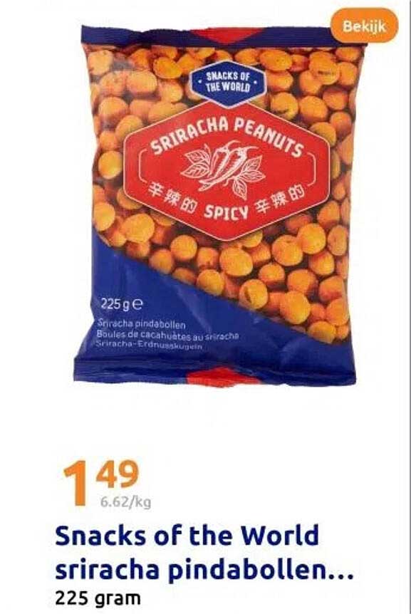 Snacks of the World sriracha pindabollen...