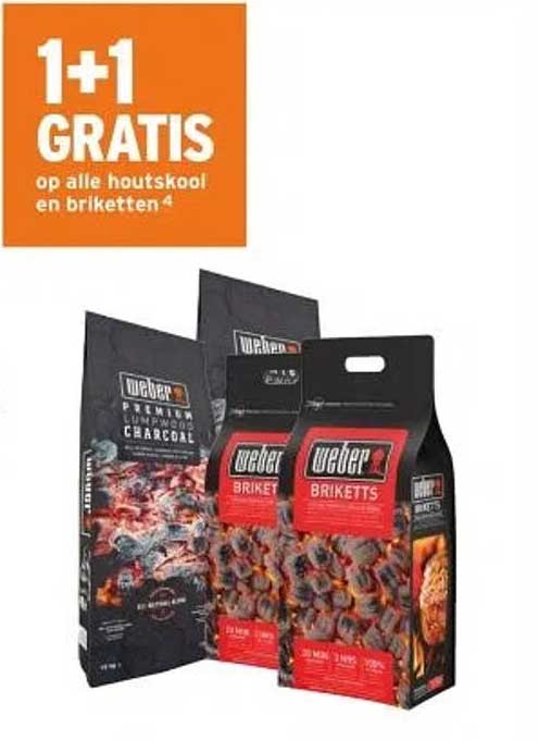 1+1 GRATIS op alle houtskool en briketten