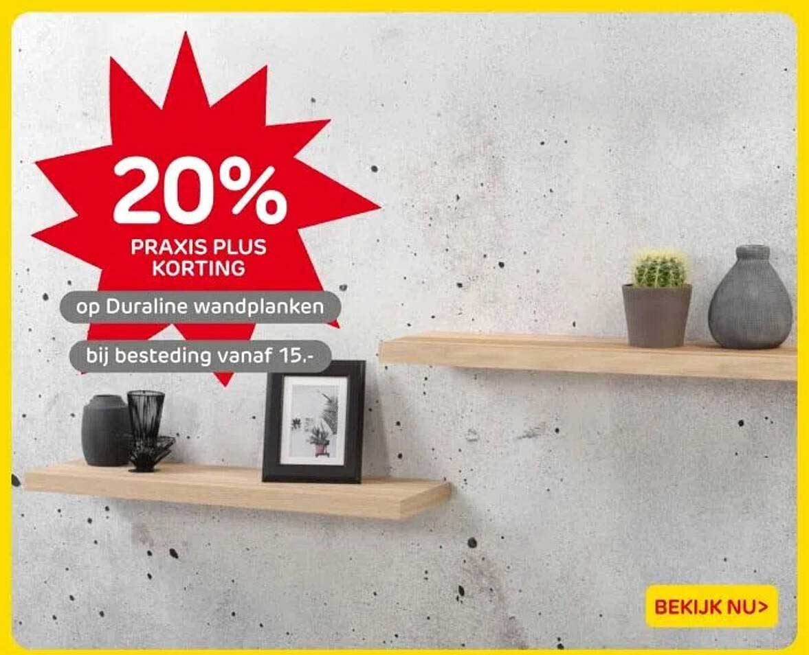 20% PRAXIS PLUS KORTING op Duraline wandplanken bij besteding vanaf 15,-