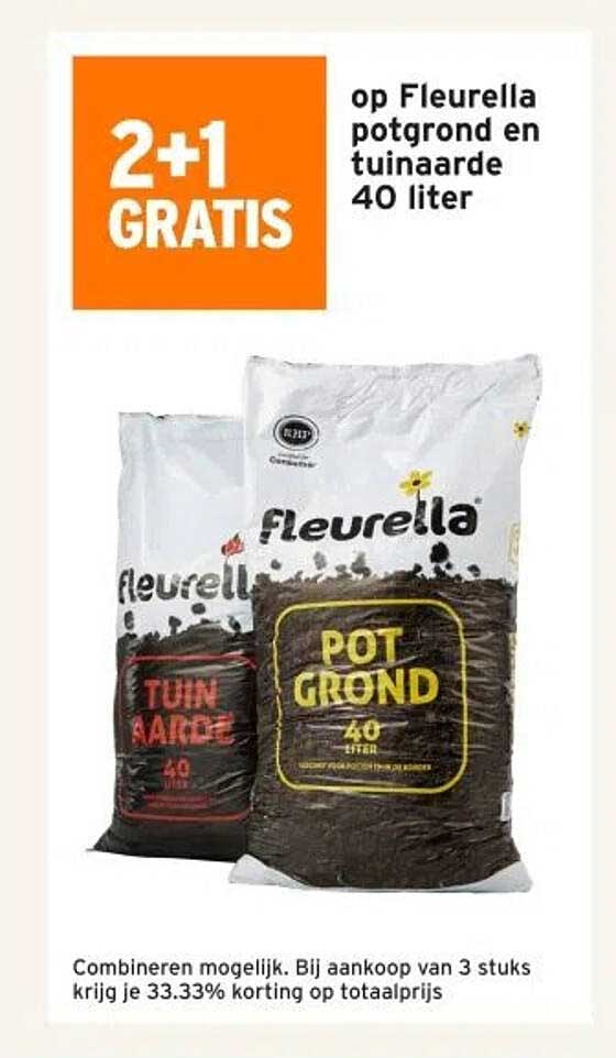 2+1 GRATIS op Fleurella potgrond en tuinaarde 40 liter