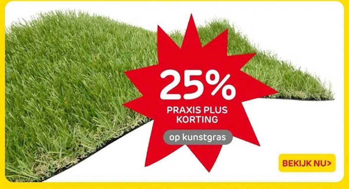 25% PRAKIS PLUS KORTING op kunstgras
