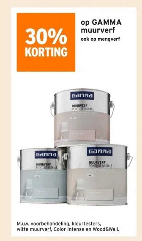 30% KORTING op GAMMA muurverf ook op mengverf
