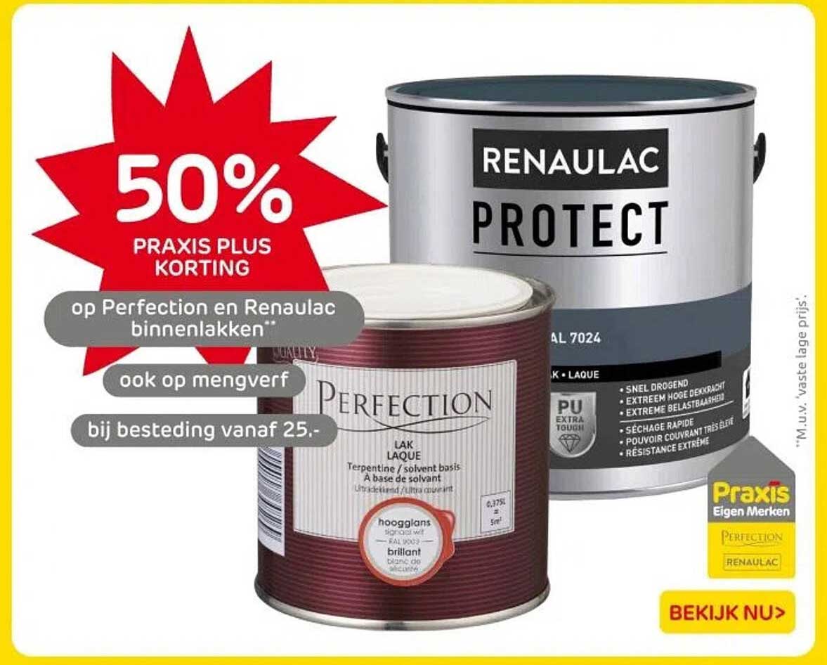 50% PRAXIS PLUS KORTING op Perfection en Renau-lac binnenlakken