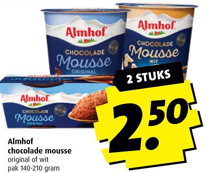 Almhof chocolade mousse original of wit pak 140-210 gram