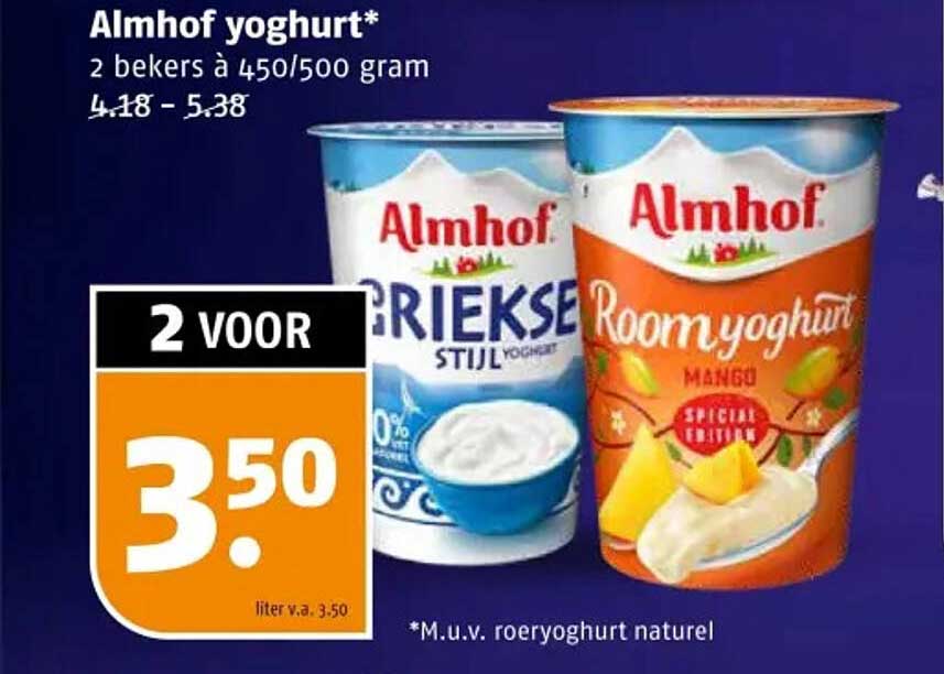 Almhof yoghurt* 2 bekers à 450/500 gram