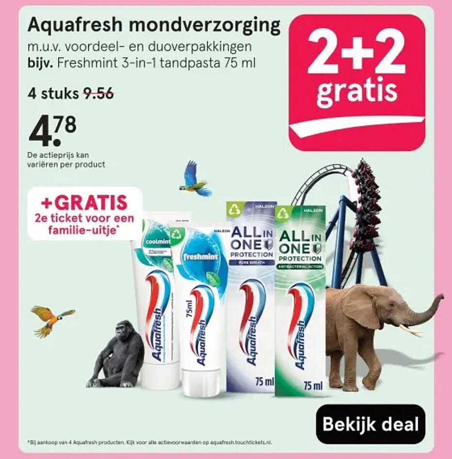 Aquafresh mondverzorging m.u.v. voordeel- en duoverpakkingen bijv. Freshmint 3-in-1 tandpasta 75 ml