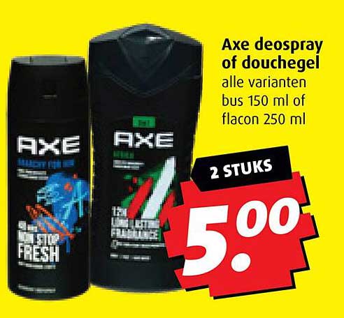 Axe deospray of douchegel alle varianten bus 150 ml of flacon 250 ml