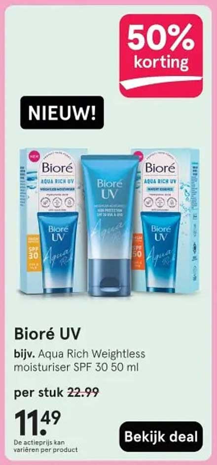 Bioré UV bijv. Aqua Rich Weightless moisturiser SPF 30 50 ml
