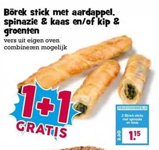 Börek stick met aardappel, spinazie & kaas en/of kip & groenten