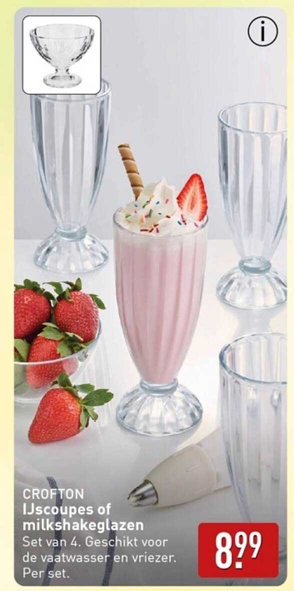 CROFTON IJscoopes of milkshakeglazen Set van 4. Geschikt voor de vaatwasser en vriezer.
