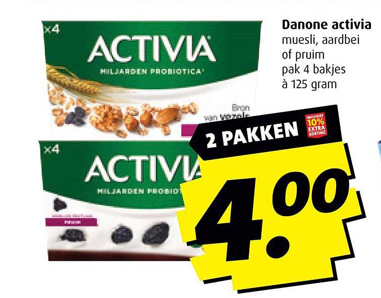 Danone activia muesli, aardbei of pruim pak 4 bakjes à 125 gram