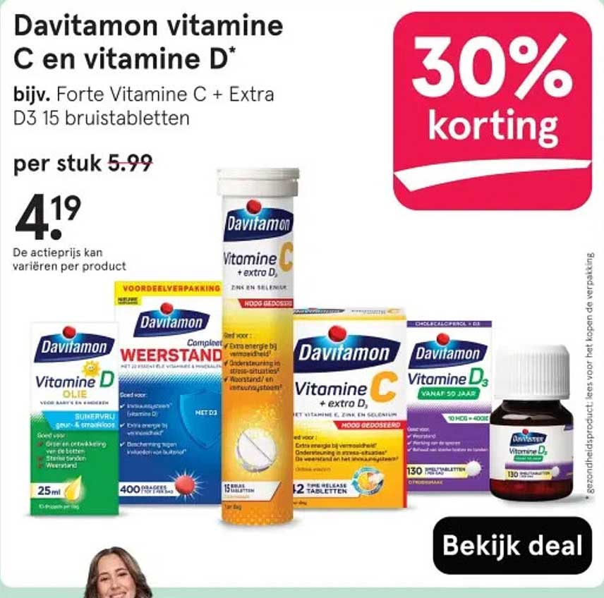Davitamon vitamine C en vitamine D* bijv. Forte Vitamine C + Extra D3 15 bruistabletten
