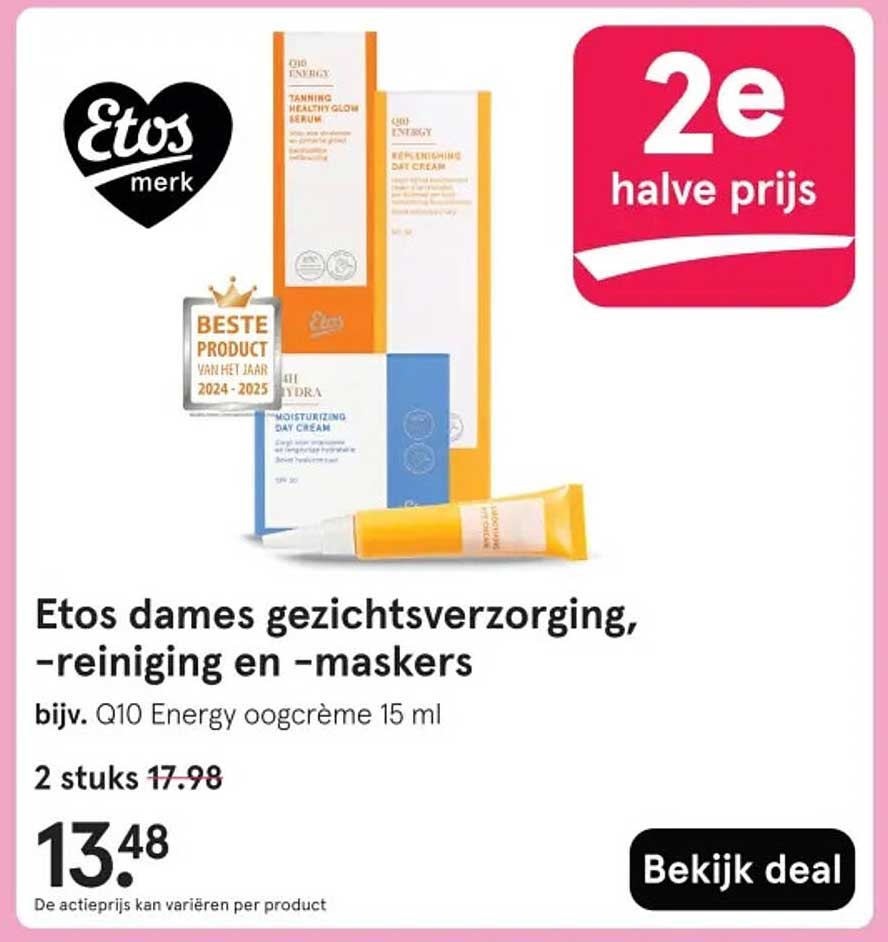 Etos dames gezichtsverzorging, -reiniging en -maskers bijv. Q10 Energy oogcrème 15 ml