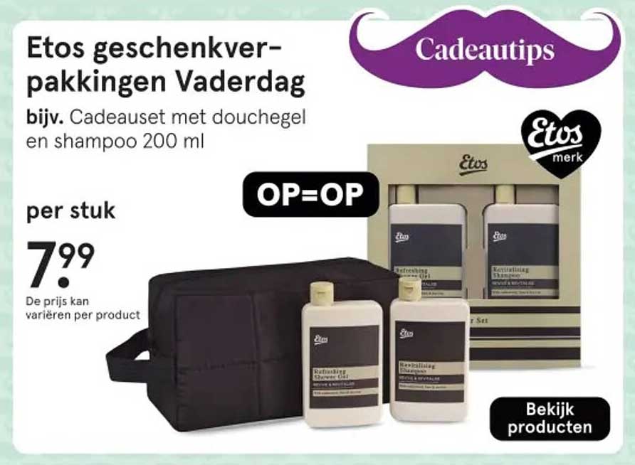 Etos geschenkverpakkingen Vaderdag, bijv. Cadeauset met douchegel en shampoo 200 ml