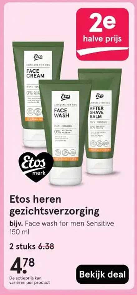 Etos heren gezichtsverzorging bijv. Face wash for men Sensitive 150 ml
