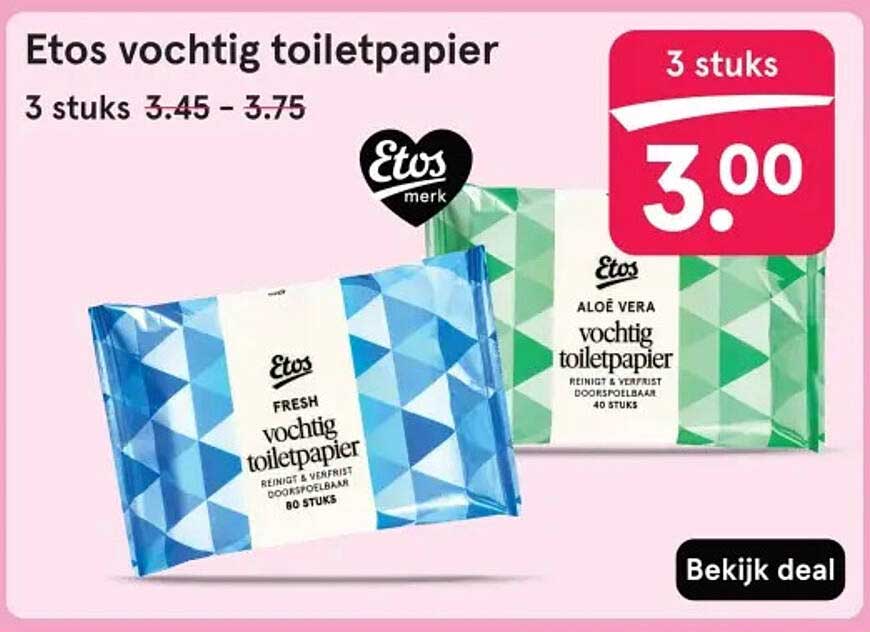 Etos vochtig toiletpapier 3 stuks