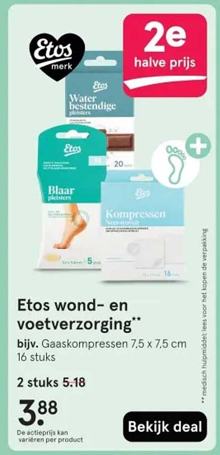 Etos wond- en voetverzorging** bijv. Gaaskompressen 7.5 x 7.5 cm 16 stuks