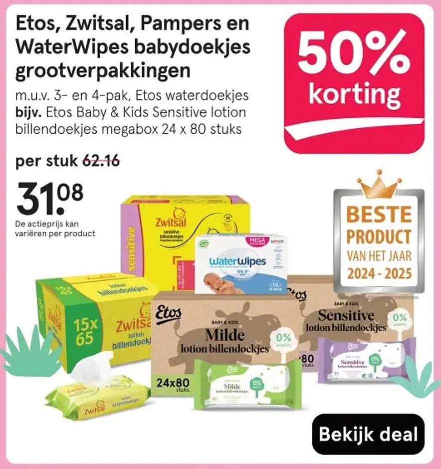 Etos, Zwitsal, Pampers en WaterWipes babydoekjes grootverpakkingen