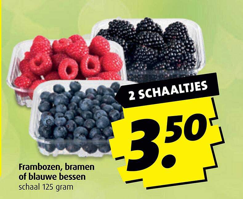 Frambozen, bramen of blauwe bessen schaal 125 gram