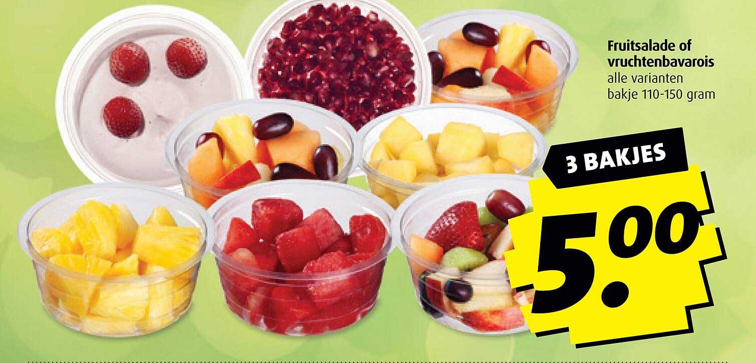 Fruitsalade of vruchtenbavarois alle varianten bakje 110-150 gram
