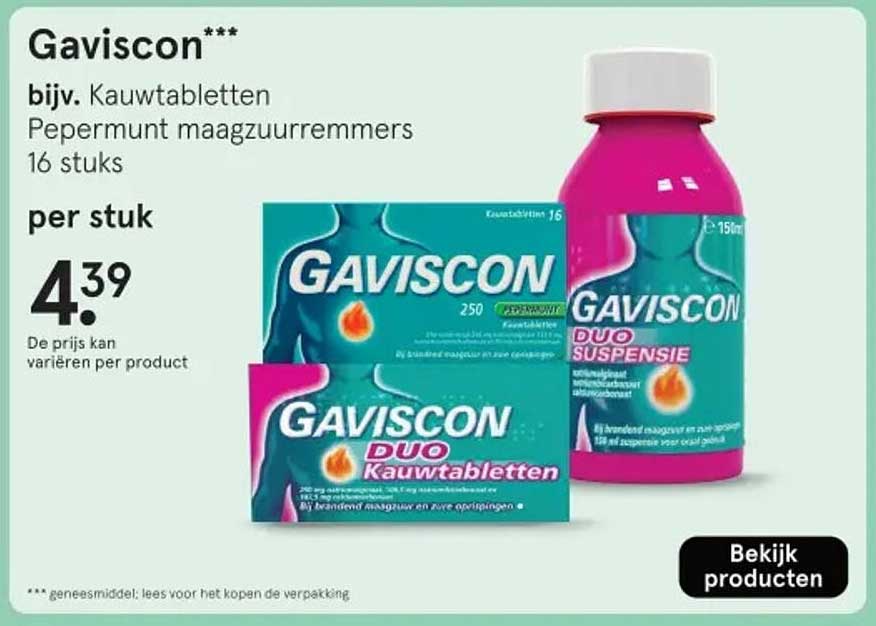 Gaviscon*** bijv. Kauwtabletten Pepermunt maagsulfremmers 16 stuks
