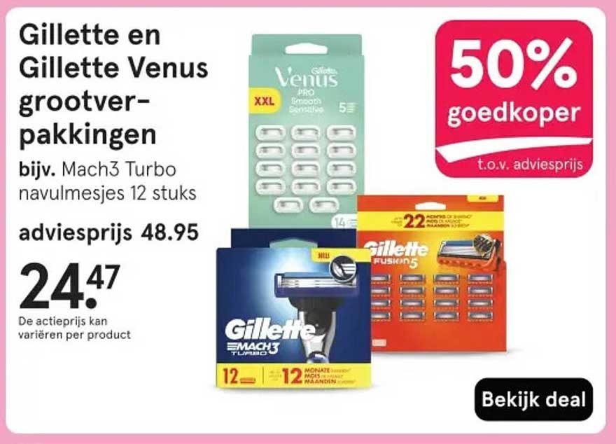 Gillette en Gillette Venus grootverpakkingen bijv. Mach3 Turbo navulmesjes 12 stuks