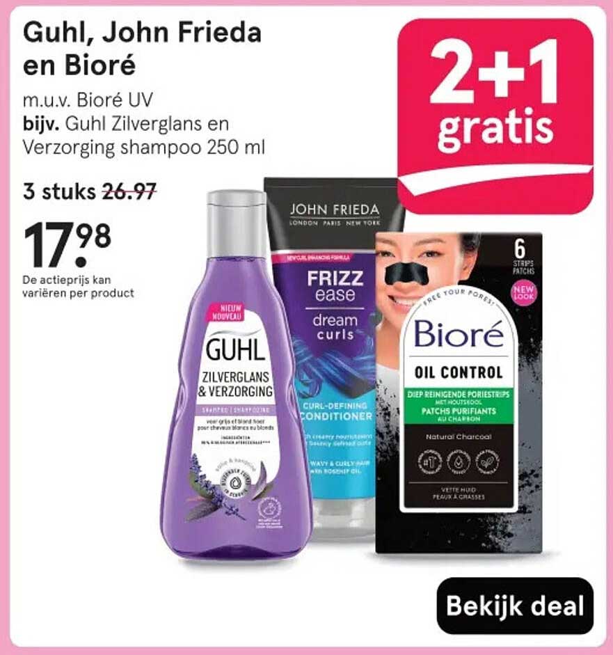 Guhl, John Frieda en Bioré m.u.v. Bioré UV bijv. Guhl Zilverglans en Verzorging shampoo 250 ml