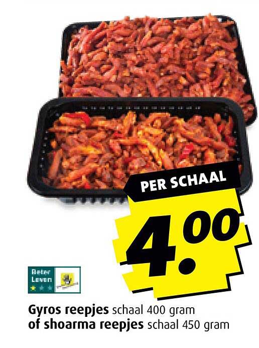 Gyrosreepjes schaal 400 gram of shoarmareepjes schaal 450 gram